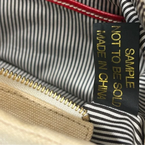 Kate Spade Red Leather & Cream Canvas Kent Stevie Shoulder Bag Satchel Sample - Picture 16 of 16